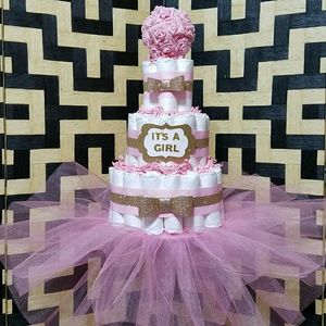 Gold and Pink diaper cake
